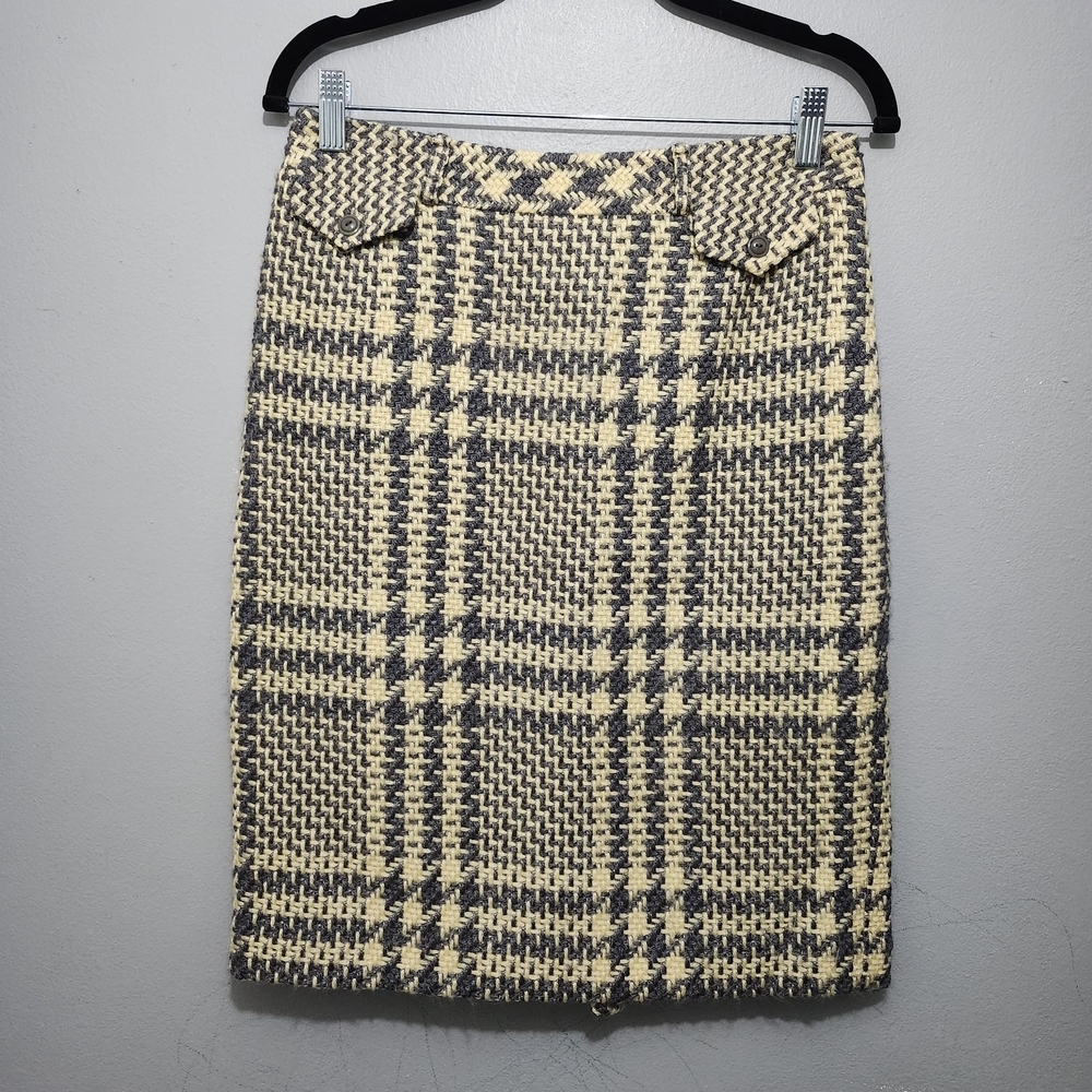 Carlisle Vintage Plaid Tweed Pencil Skirt in Yellow and Gray Size 4 Wool Blend